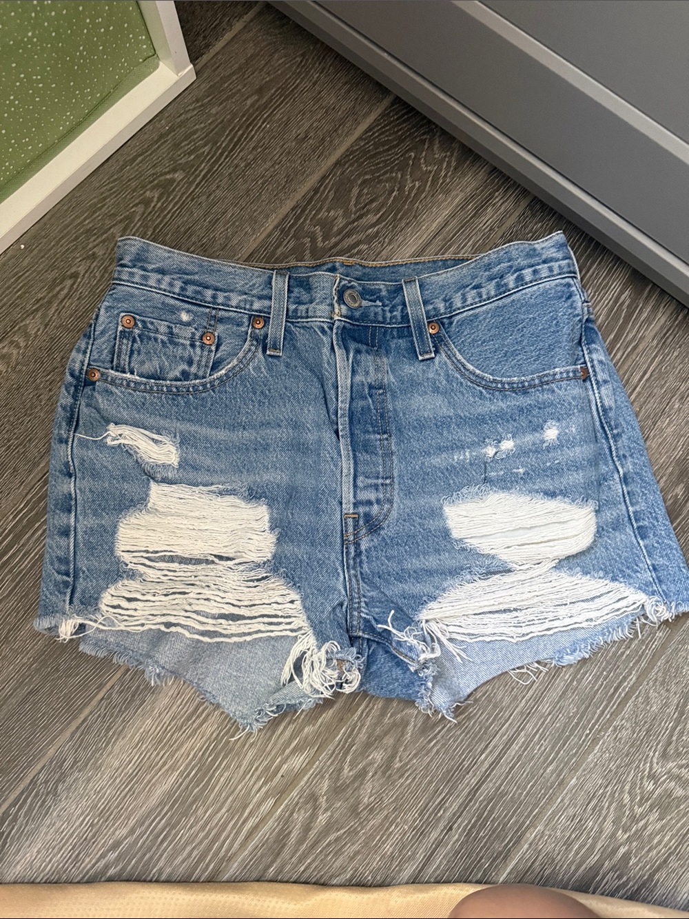 Levi's Light Wash Distressed Denim Cutoff Shorts